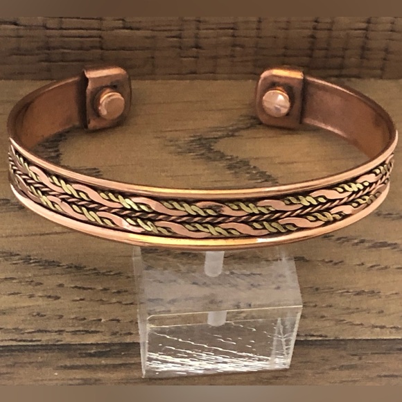 Pure Copper Two Tone Magnetic Bracelet Energy Cuff Bangle - Picture 5 of 6